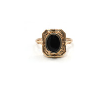Load image into Gallery viewer, Vintage Signed ESEMCO 10K Yellow Gold Flip Ring With Onyx And Cameo