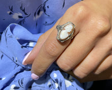 Load image into Gallery viewer, Vintage 14K White Gold Filigree Ring Set With Cameo