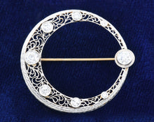Load image into Gallery viewer, Vintage 14K Yellow Gold, Platinum And Diamond Circle Brooch.