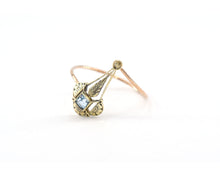 Load image into Gallery viewer, Vintage 14K yellow gold and 10K rose gold converted stick pin ring with Aquamarine.