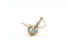 Load image into Gallery viewer, Vintage 14K yellow gold and 10K rose gold converted stick pin ring with Aquamarine.