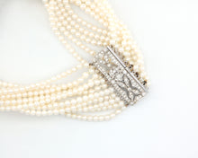 Load image into Gallery viewer, Vintage 18K White Gold Pearl and Diamond Choker Necklace
