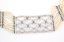 Load image into Gallery viewer, Vintage 18K White Gold Pearl and Diamond Choker Necklace