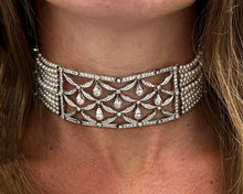 Load image into Gallery viewer, Vintage 18K White Gold Pearl and Diamond Choker Necklace