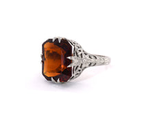 Load image into Gallery viewer, Vintage 18K white gold and Madeira citrine ring.