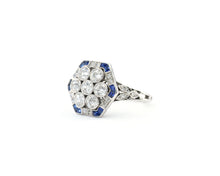 Load image into Gallery viewer, Vintage Platinum, Diamond, and Created Sapphire Cocktail Ring