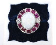 Load image into Gallery viewer, Vintage Platinum, Opal, Diamond, and Created Ruby Ring