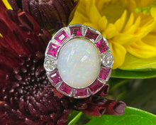 Load image into Gallery viewer, Vintage Platinum, Opal, Diamond, and Created Ruby Ring