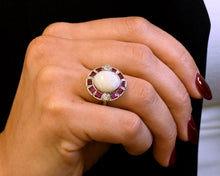 Load image into Gallery viewer, Vintage Platinum, Opal, Diamond, and Created Ruby Ring
