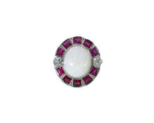 Load image into Gallery viewer, Vintage Platinum, Opal, Diamond, and Created Ruby Ring