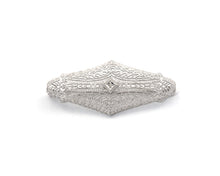 Load image into Gallery viewer, Vintage signed Esemco 10K white gold filigree brooch set with diamond.