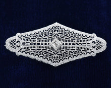 Load image into Gallery viewer, Vintage signed Esemco 10K white gold filigree brooch set with diamond.