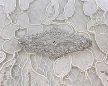 Load image into Gallery viewer, Vintage signed Esemco 10K white gold filigree brooch set with diamond.