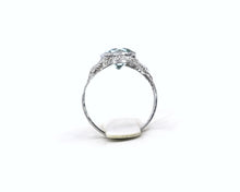 Load image into Gallery viewer, Vintage filigree 14K white gold and aquamarine ring.