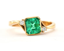 Load image into Gallery viewer, Bezel Set Emerald and Diamonds Ring