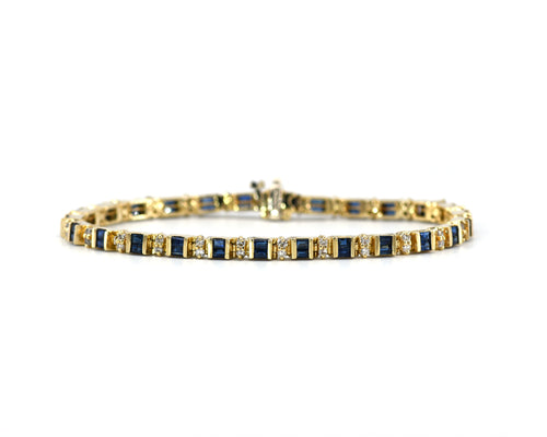 Yellow Gold Channel Set Sapphire And Diamond Bracelet