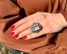 Load image into Gallery viewer, Antique 14K Rose Gold and Sterling Silver Aquamarine and Diamond Ring

