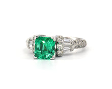 Load image into Gallery viewer, Estate Square-Shaped Step Cut Emerald And Diamond Ring

