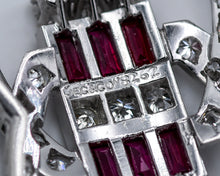 Load image into Gallery viewer, Vintage Signed JEC &amp; Co Ruby And Diamond Art Deco Brooch
