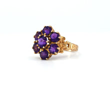 Load image into Gallery viewer, Vintage 10K Yellow Gold Amethyst Cocktail Flower Ring
