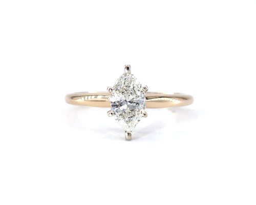 14K Yellow Gold Marquise Diamond Solitaire Engagement Ring