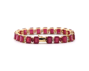 14K Yellow Gold Bracelet With Filled Rubies And Diamonds
