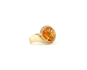 14K Yellow Gold Checkerboard Cut Citrine and Yellow Diamond Ring