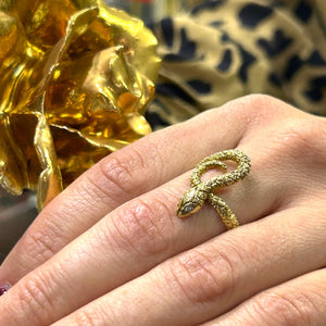 14K Yellow Gold and Diamond Snake Ring
