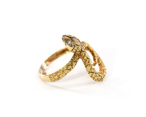 14K Yellow Gold and Diamond Snake Ring