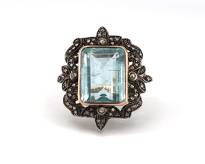 14k Yellow Gold 15.50CT Aquamarine With Diamond Side Stones 0.66CTW