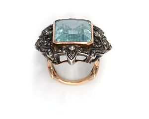14k Yellow Gold 15.50CT Aquamarine With Diamond Side Stones 0.66CTW