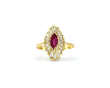 Load image into Gallery viewer, Marquise Ruby Ring With A Baguette Diamond Halo
