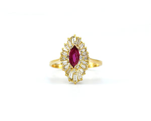 Marquise Ruby Ring With A Baguette Diamond Halo