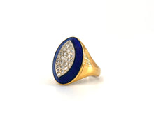 Load image into Gallery viewer, Vintage 18K Yellow Gold Ring Set With Pave Diamonds 0.25CTW &amp; Blue Enamel
