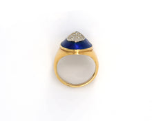 Load image into Gallery viewer, Vintage 18K Yellow Gold Ring Set With Pave Diamonds 0.25CTW &amp; Blue Enamel
