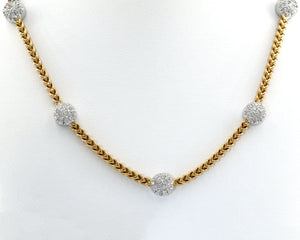 18K Yellow and White Gold Cluster Diamond Station Necklace