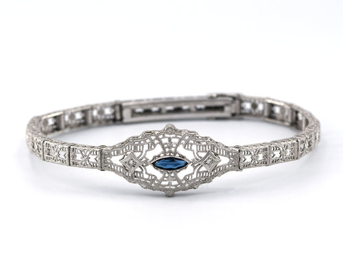 Antique Signed ESEMCO Sapphire And Diamond Filigree Bracelet