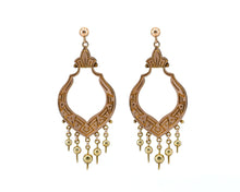 Load image into Gallery viewer, Antique Victorian 10K yellow gold dangler earrings with 14K yellow gold ball studs and push backs.
