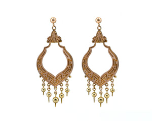 Antique Victorian 10K yellow gold dangler earrings with 14K yellow gold ball studs and push backs.