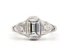 Load image into Gallery viewer, Antique 18K White Gold Emerald Cut Diamond Ring
