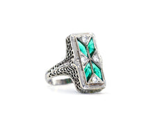 Load image into Gallery viewer, Antique 1920&#39;s Emerald And Diamond Filigree Ring
