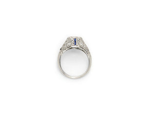 Antique 1920's Platinum Old Mine Diamond Ring with Rose Cut Diamonds and Sapphires