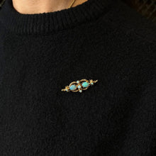 Load image into Gallery viewer, Antique Crystal Opal Brooch on a Black Sweater.
