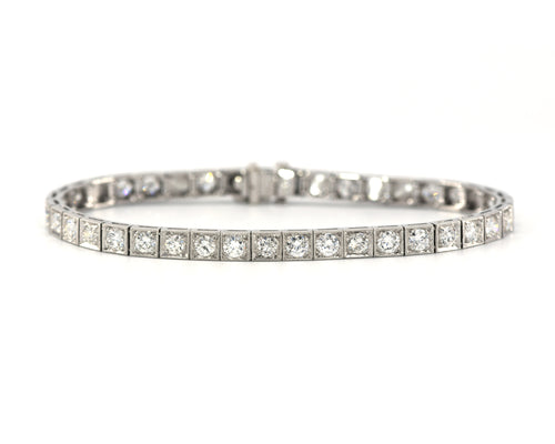 Platinum And Diamond Floral Engraved Vintage Bracelet