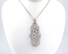 Load image into Gallery viewer, Antique Platinum and Diamonds Pendant Necklace/Brooch on a 14K White Gold Diamond Cut Cable Chain
