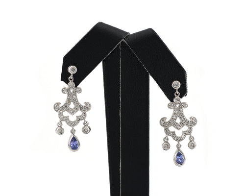 Diamond And Tanzanite Chandelier Earrings