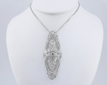 Load image into Gallery viewer, Antique Edwardian platinum diamond brooch, worn on a chain (sold separately).
