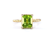 Load image into Gallery viewer, Emerald Cut Peridot Rope Ring With Diamonds
