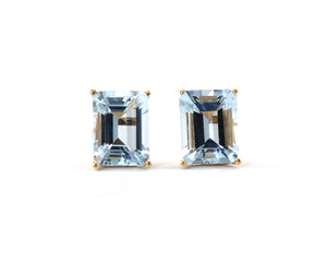 Emerald Cut Aquamarine Stud Earrings
