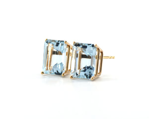 Emerald Cut Aquamarine Stud Earrings
